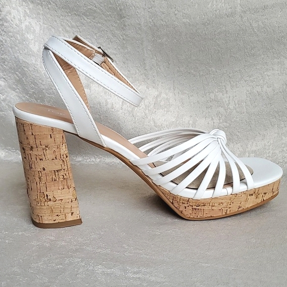 🆕️ TOP MODA White Knotted Cushioned Platform Cork Block Heel Sandals SIZE: 8 - Picture 4 of 11